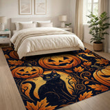 Halloween Black Cats and Pumpkins Washable Area Rug