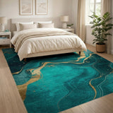 Teal Gold Marble Wave Abstract Area Rug