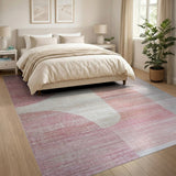 Blush Pink Curved Geometric Area Rug