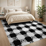 Bold Black White Houndstooth Hexagon Area Rug