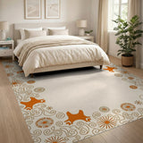 Whimsical Orange Fox Floral Border Rug