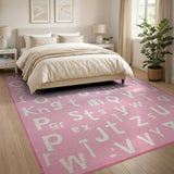 Kids Cartoon Playful Pink Alphabet Kids Area Rug