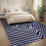 Navy Geometric Maze Geometric Modern Area Rug