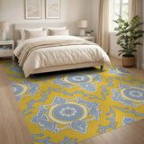 Yellow Blue Persian Floral Medallion Rug