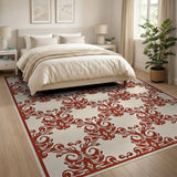 Elegant Red Peacock Motif Area Rug