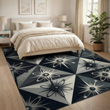Black White Atomic Star Geometric Rug