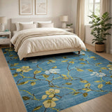 Teal Blue Floral Vine Area Rug