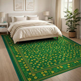 Emerald Green Rug with Golden Yellow Floral Scatter