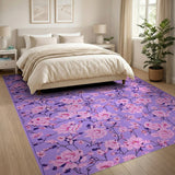 Purple Pink Cherry Blossom Floral Area Rug