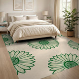 Green Outline Daisy Floral Area Rug