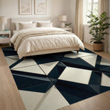 Modern Geometric Navy Ivory Triangle Rug