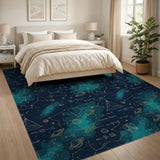 Blue and Teal Cosmic Equations Area Rug