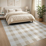 Beige Gingham Checkered Rustic Farmhouse Rug