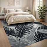 Black White Feather Abstract Area Rug