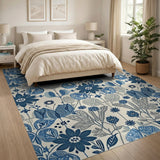 Indigo Blue Floral Botanical Area Rug