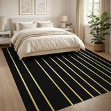 Bold Black Gold Vertical Stripe Area Rug