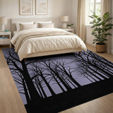 Purple Bats and Bare Trees Silhouette Area Rug