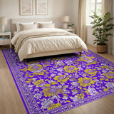 Purple Yellow Floral Vintage Area Rug