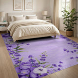 Purple Lavender Floral Border Area Rug