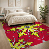 Bold Red Yellow Snowflake Geometric Area Rug