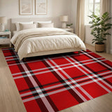 Red Geometric Modern Bold Red Tartan Plaid Area Rug