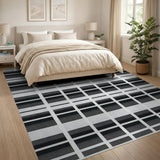 Black and White Black White Geometric Dotted Stripe Area Rug