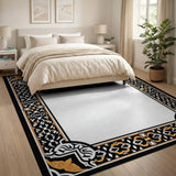Ornate Black Gold Persian Border Rug