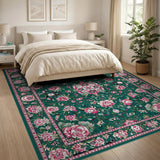 Emerald Green Persian Rose Area Rug