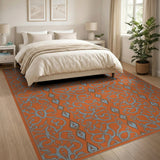 Vibrant Orange Teal Persian Floral Rug