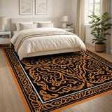 Orange on Black Persian Medallion Area Rug