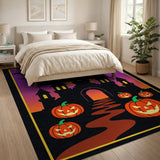 Spooky Haunted Castle Halloween Rug with Jack-o'-Lanterns