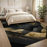 Black Gold Abstract Mountain Wave Rug