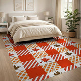 Fall Maple Leaf Plaid Check Area Rug