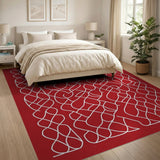 Bold Red Maze Area Rug with White Geometric Lines