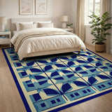 Navy Blue Teal Geometric Star Area Rug
