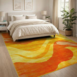 Vibrant Orange Wavy Abstract Orange Area Rug