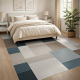 Geometric Patchwork Area Rug in Beige Blue Teal
