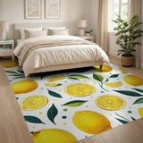 Zesty Lemon Slices Leaves Pattern Area Rug