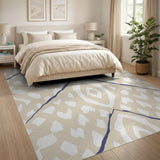 Beige Navy Geometric Trellis Area Rug