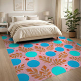 Vibrant Pink Polka Dot Fern Leaf Area Rug