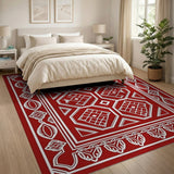 Red Bold Red Heritage Tribal Geometric Rug