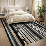 Modern Geometric Striped Area Rug Black Grey Orange