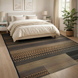 Black Beige Heritage Tribal Geometric Rug