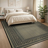 Beige Checkered Rug with Black Greek Key Borders