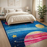 Kids Space Galaxy Cartoon Area Rug with Planets Stars