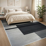 Bold Black White Geometric Woven Area Rug