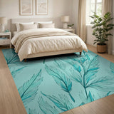 Teal Feather Pattern Boho Area Rug