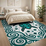 ODIKA Teal Sea Turtle Washable Area Rug - Coastal Low Pile Non-Slip Rug