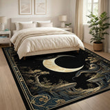 Entwined Black Serpents Crescent Moon Area Rug
