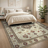Beige and Neutral Ivory Persian Floral Medallion Area Rug